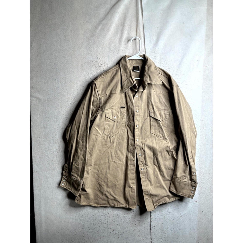 LAPCO Flame Resistant Western Shirt Mens 19-36 Khaki Workwear Pearl Snap 950